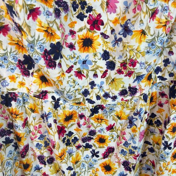 Old Navy Vibrant Floral Cotton Mini Dress‎ Sz 2X Tiered Smocked Tie Straps Flowy - Picture 4 of 6